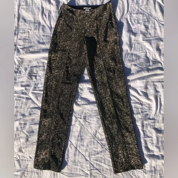 H&M Gold Sparkle Metallic Fully Lined Pants Zip & Button Side Stretch Women’s 2 - Picture 3 of 7